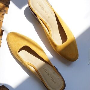 Mari Giudicelli Mustard Suede Slip-On Mules